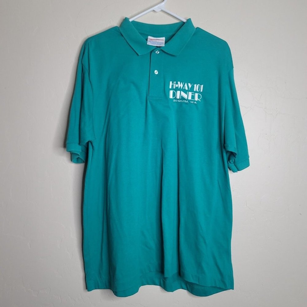 Highway 101 Diner Sequim Wa Mens Teal XXL Polo Shirt - Picture 2 of 5